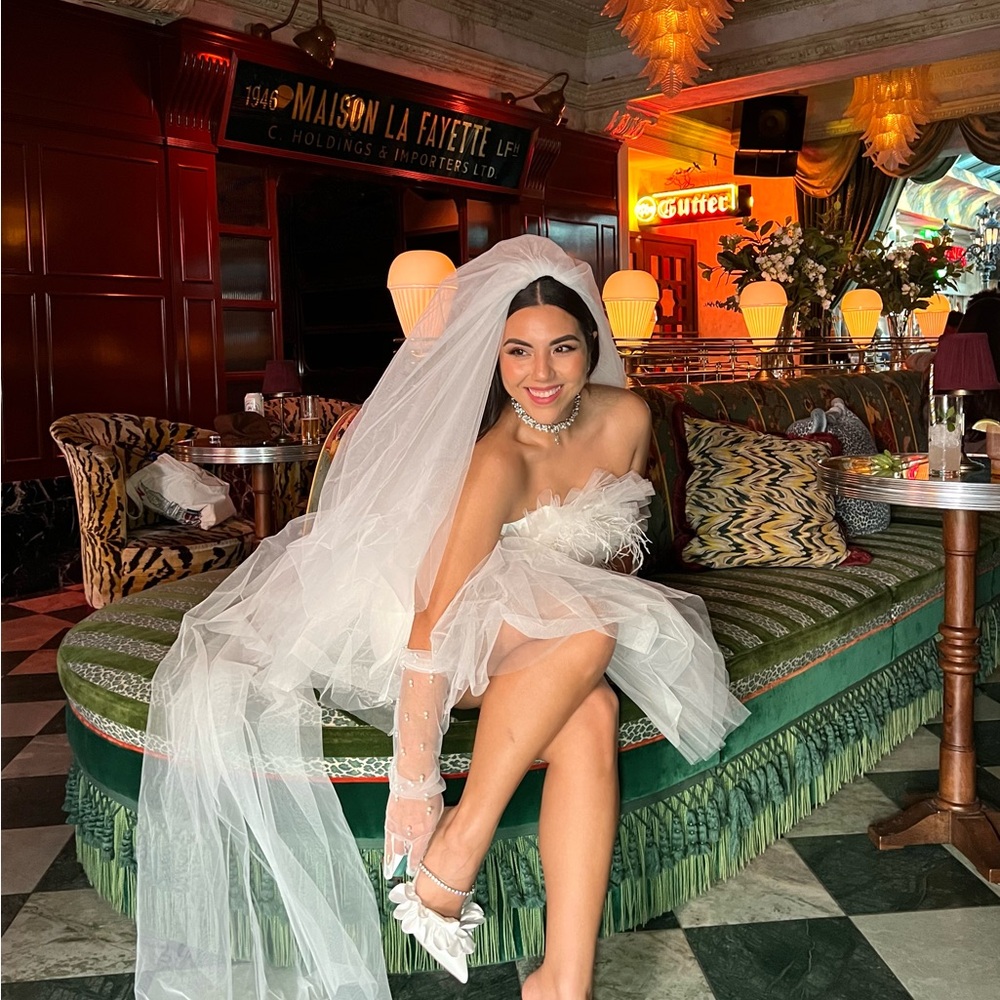 Chic White Bridal Veil and Dress